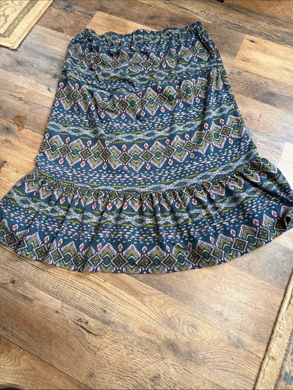 Forever 21 Teal Patterned  Skirt with Ruffle Hem